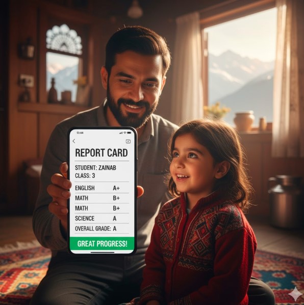 Parent receiving a phone notification